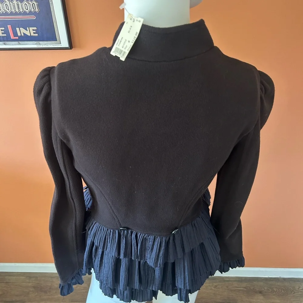 NWT FREE PEOPLE military style black women’s ruffled blazer - Picture 9 of 11